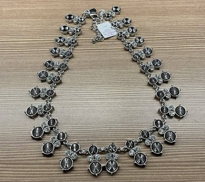 New Lia Sophia ''Harlequin'' Hematite Necklace w/Cut Crystals & Starburst Faceted 