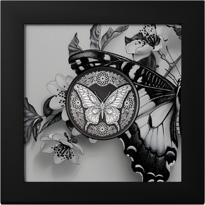 Buttefly. Cook Islands 5$ 2025 99,9% Obsidian black nanoshine 1 oz silver coin