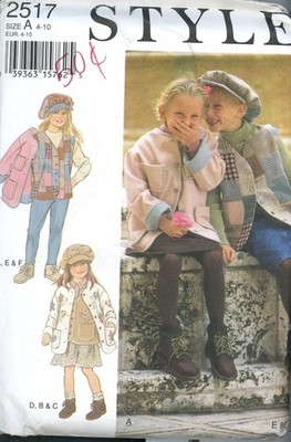 Style Pattern 2517 Girls' Jackets, Vests and Hat Sizes 4 - 10 Uncut