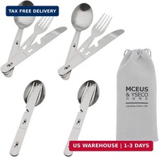 4-in-1 Camping Utensils Hiking Cutlery Set for 4, Portable Stainless Steel Flatw