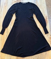 Zara Black Sweater long Sleeve Flare Pleated knee length Womens Dress Size Small