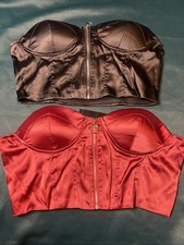 New Strapless Satin Corset Top Zip Front Bustier Women Medium Black And Red
