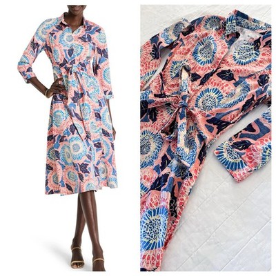 Nic+Zoe Scribble Blooms Shirt Dress Women s XS Belted Spring Floral MIDI EUC