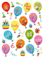 BIG COLORFUL BIRTHDAY BALLOON SAYINGS STICKERS SEALS USA MADE #BD.6
