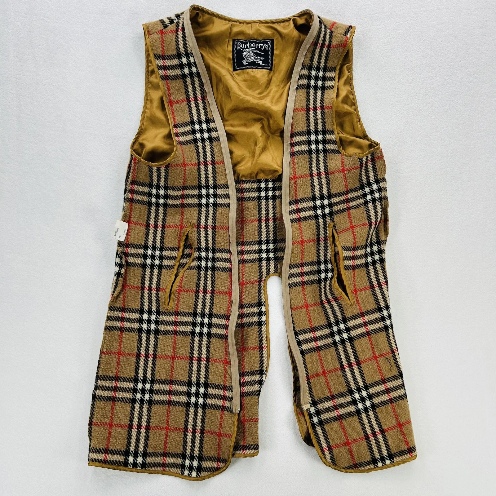 Vintage Burberrys Vest Liner Mens Medium Beige Nova Check Wool Quilted Japan 90s