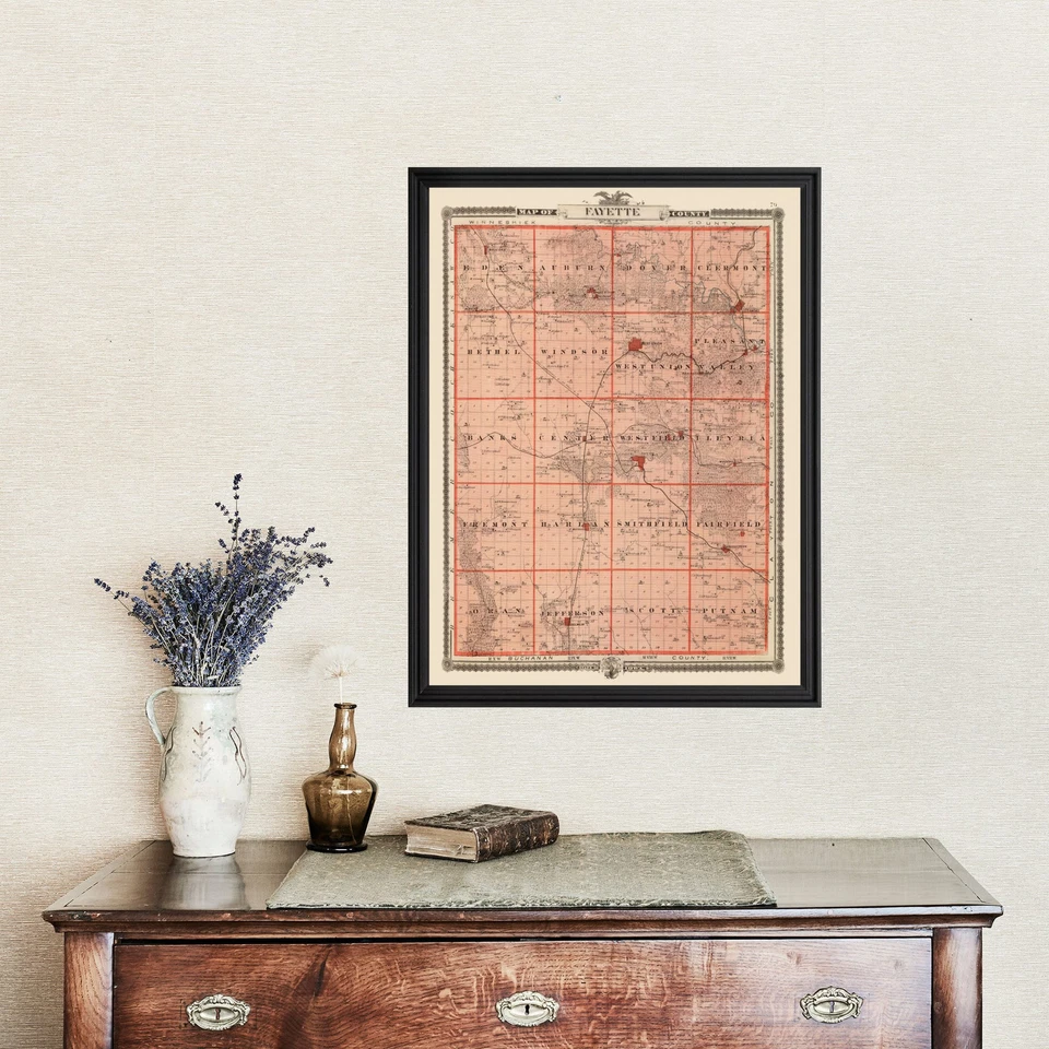 Old Map of Fayette County, IA 1875 - Vintage Iowa Art - Image 4 of 4