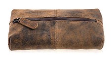  Genuine Buffalo Leather Zip-Lock Cosmetic & Pencil Pouch – Versatile Makeup 