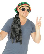 schwarze Rasta Perücke mit bunter Häkelmütze Reggae Perücke mit Mütze für Party