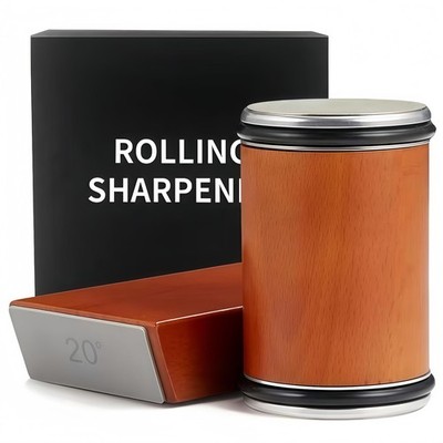 Rolling Knife Sharpener Kit - Premium Solid Wood with Magnetic Angle Base & 2...