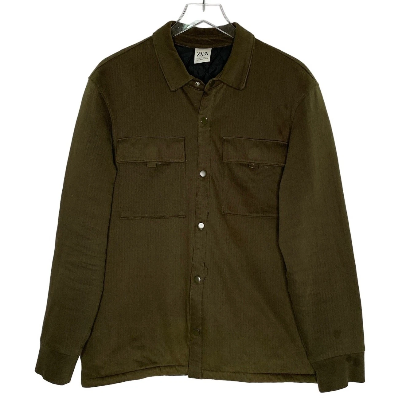 Zara M Mens Brown Snap Button Shirt Jacket Shacket Pocket Light Insulated