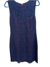 BCBG maxazria dress 10 Navy Blue Lace Overlay On Red Lining