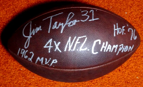 GREEN BAY PACKERS JAMES (JIM) TAYLOR (3) INSCRIPTION SIGNED NFL "DUKE" FOOTBALL!