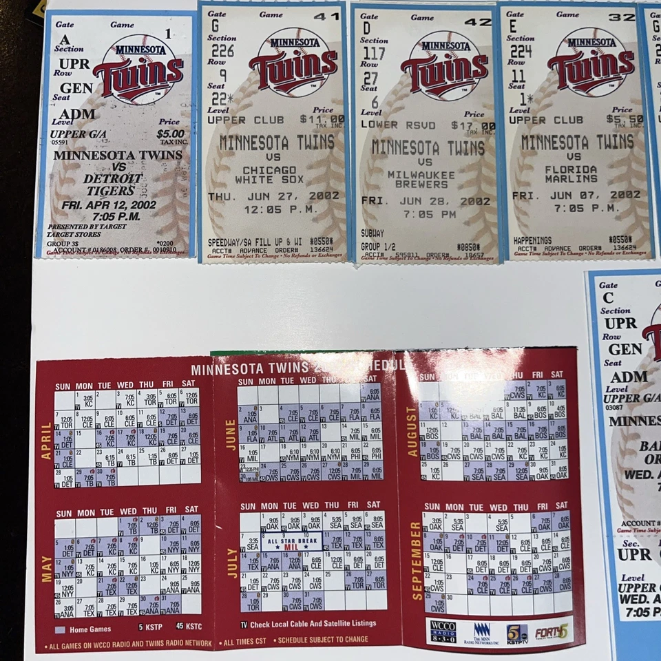 Baseball Minnesota Twins Tickets From 2001 - 2002 Minnesots Twins 2002 Schedule - Image 2 of 3