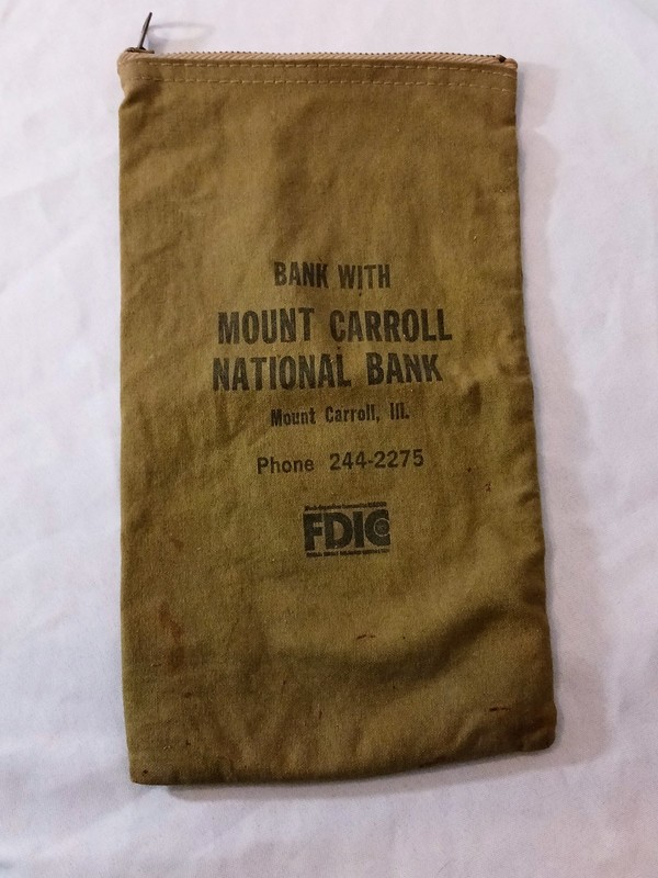 Early Vintage Mount Carroll National Bank Illinois Cloth Bank Bag!