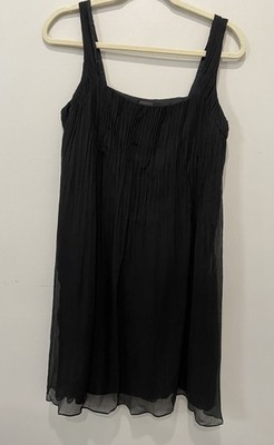 Eileen Fisher Sleeveless Shift Black Silk Mini Dress Size MP Minimalist Luxury