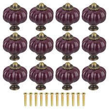 12pcs Dark Purple Pumpkin Knobs Vintage Drawer Pulls with 12 Screws Ceramic