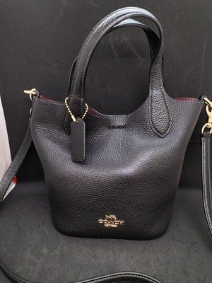 Coach Hanna Tote 2WAY Black Pebble Leather Shoulder Bag CR168 Authentic Used