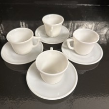 Vintage HAZEL ATLAS Set 4 Childs Tea Party Milk Glass Demitasse Cups Saucers EUC