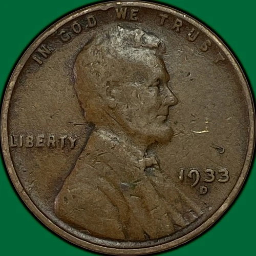 1933-D Lincoln Wheat Cent Very Fine VF Coin #34985