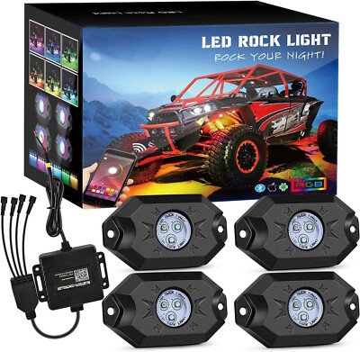Kit de luces LED RGB para roca, 4 unidades de luz de neón multicolor con brillo