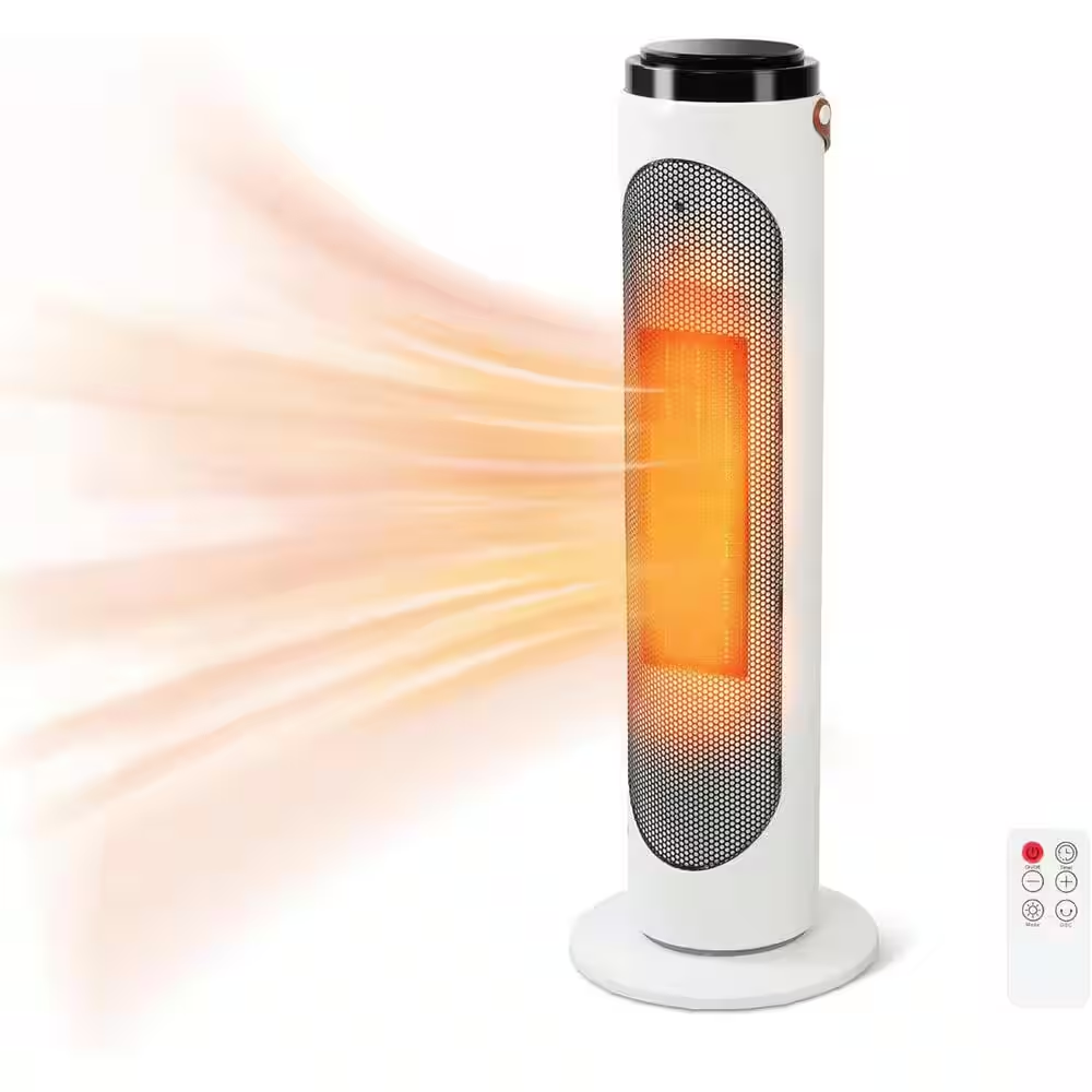 1500W PTC Fast Heating Oscillating Space Heater, Thermostat, Remote, 24-Hour Tim