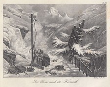 Schweiz - Alpen Lawinen - Abgang Original Lithografie Studer 1836