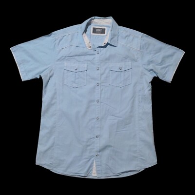 BKE Pearl Snap Western Shirt Men's XL Baby Blue Short Sleeve Rockabilly EUC