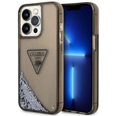 Guess Palme Liquid Glitter Hardcase Hülle Cover Apple iPhone 14 Pro Schwarz