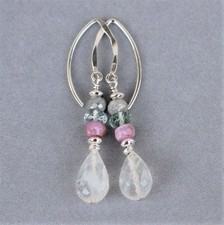 U C Sundance Moonstone, Pink Sapphire, Aquamarine .925 Sterling Silver Earrings