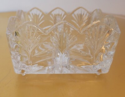 Fifth Avenue ''Portico Divided Clear Heavy Crystal Sugar Packet Holder Tea Caddy