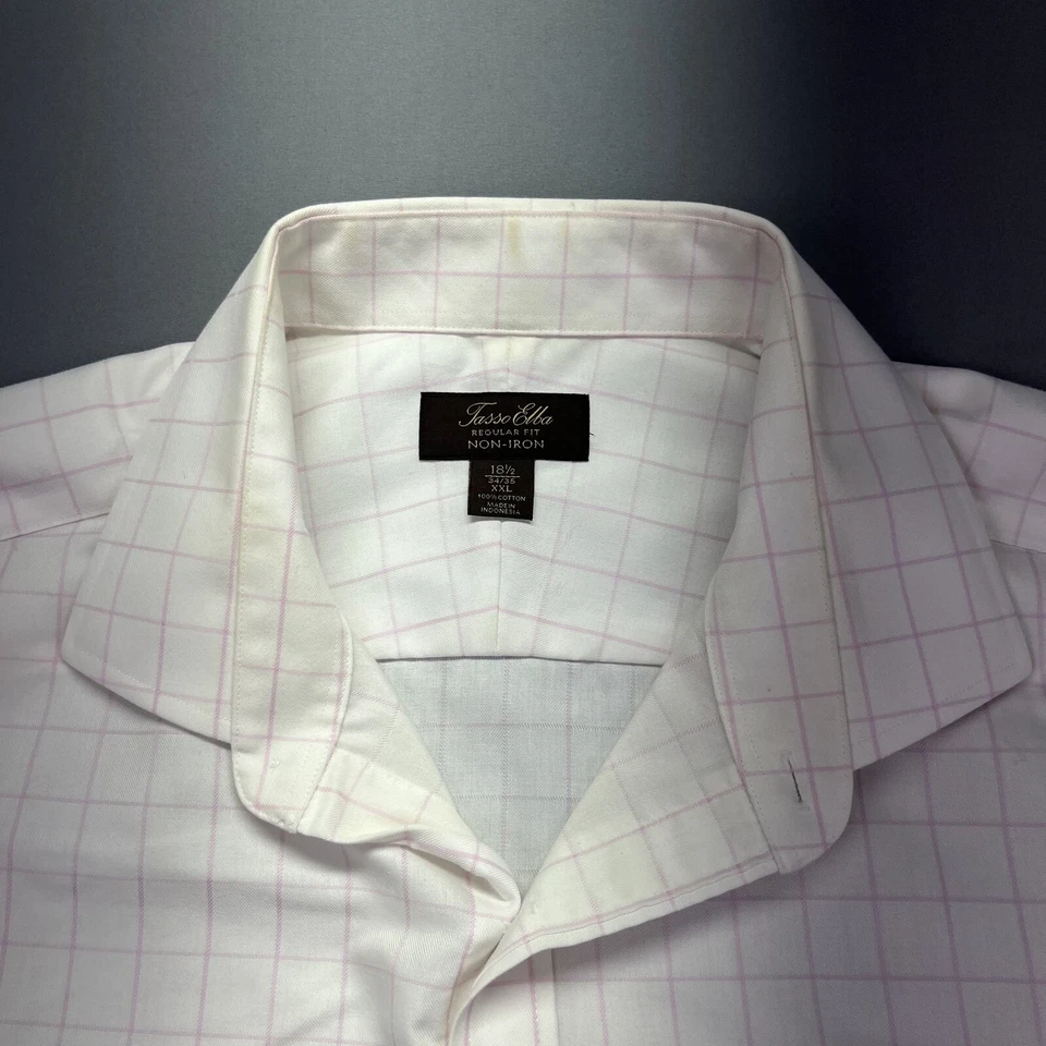 Camisa Tasso Elba 18.5 Talla XXL Para Hombre Puño Francés Calce Regular Sin Hierro Blanca A Cuadros Foto 2 de 4