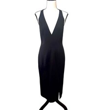 JAYGODFREY Halter V-Neck Little Black Midi Dress Black Sz 6