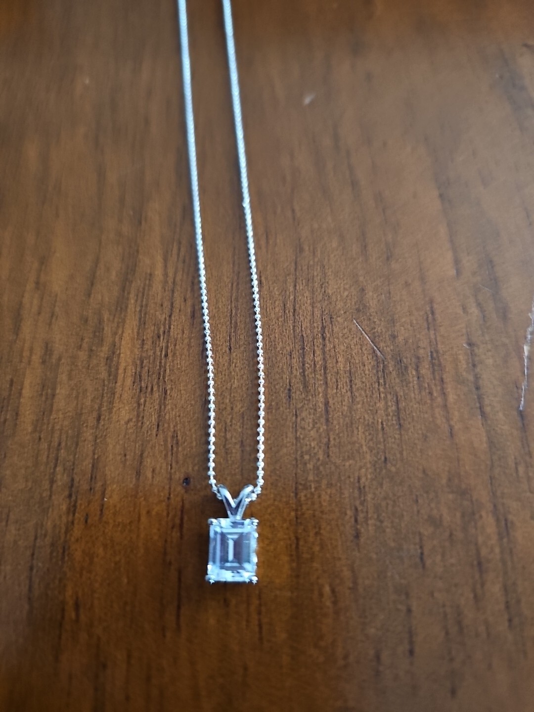 Clear White  Rectangular Stone Necklace 18" Sterl… - image 1