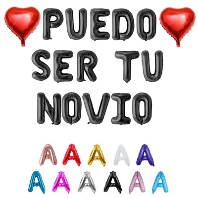 PUEDO SER TU NOVIO Letter Balloons Banner with Two 18" Heart Balloons Mix Colors - Image 1 of 4