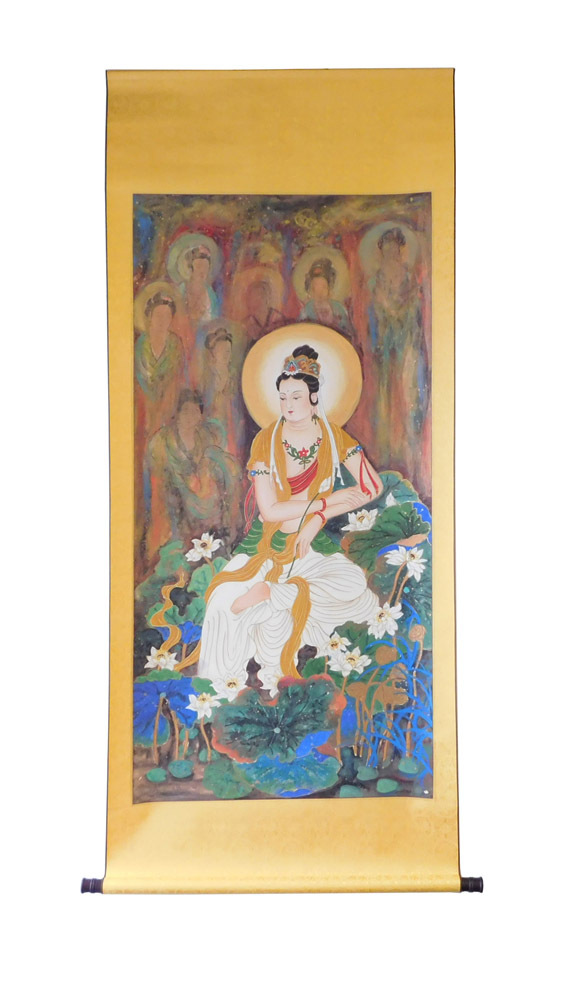 Handpainted Kwan Yin Bodhisattva Watercolor Scroll Painting cs1469S Handpainted Kwan Yin Bodhisattva Watercolor Scroll Painting cs1469S