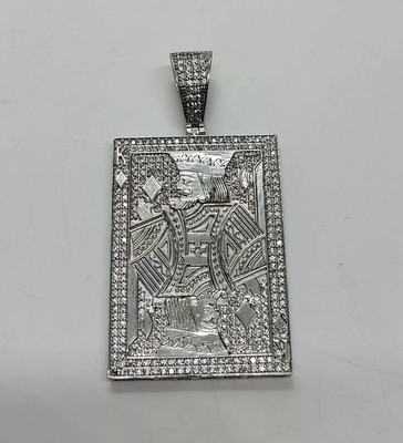 1.40 Ct Round Cut Moissanite ''King Card'' Charm Pendant 14 K White Gold Plated