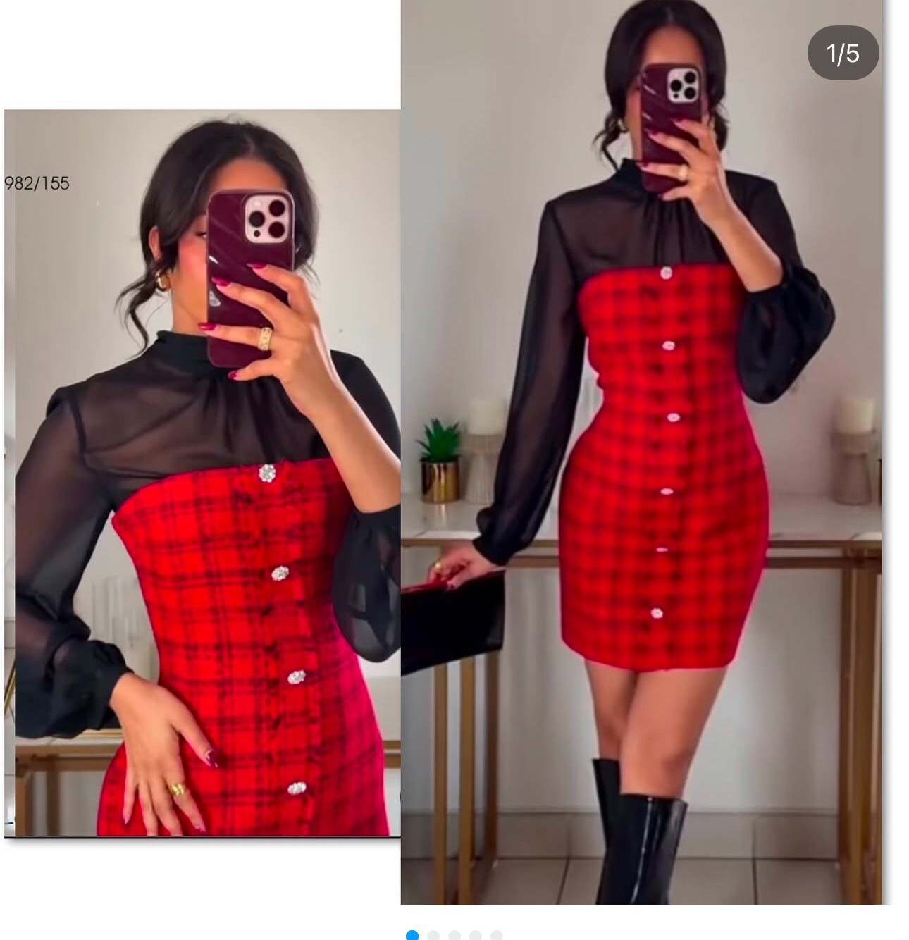 NWT_ZARA WOMAN FW24 COMBINATION STRUCTURED MINI DRESS Red Black | 8982/155 S,M,L