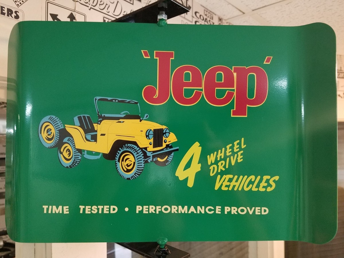 JEEP VINTAGE/RETRO 2 SIDED SPINNING WALL MOUNT ADVERTISING SIGN