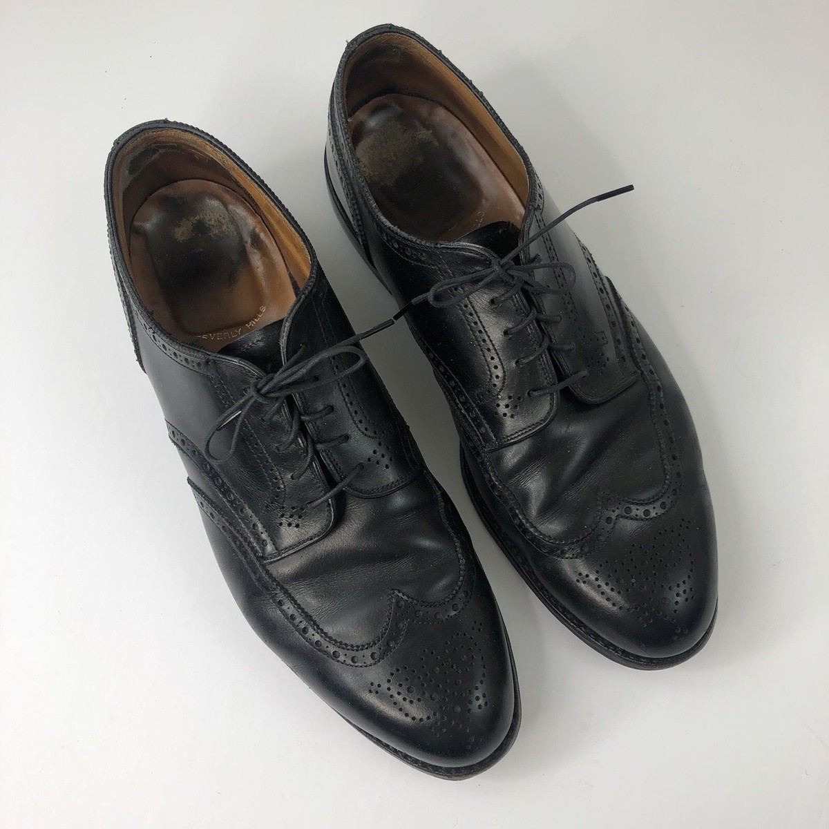 Vtg Alden Oxford Shoes 11 B/D Black Brogue Wingtips Calfskin Style