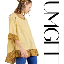 SIZE S UMGEE HONEY ANIMAL Print Ruffles Slub Knit TOP/SHIRT/BLOUSE BHCS