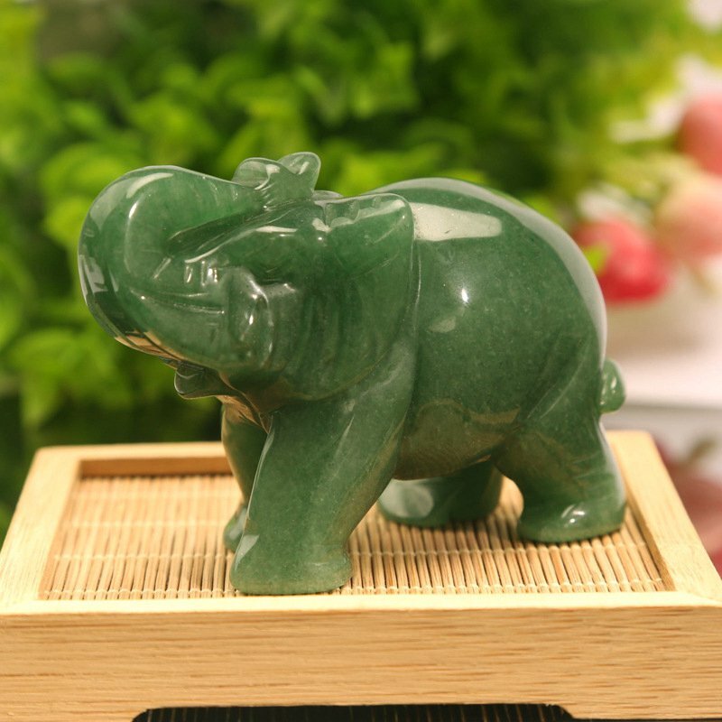 Natural Green Aventurine Quartz Crystal Baby Elephant Carved Healing Stone Decor