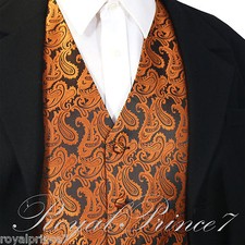 Rust Orange Paisley Tuxedo Suit Dress Vest Waistcoat Formal Party Prom Wedding
