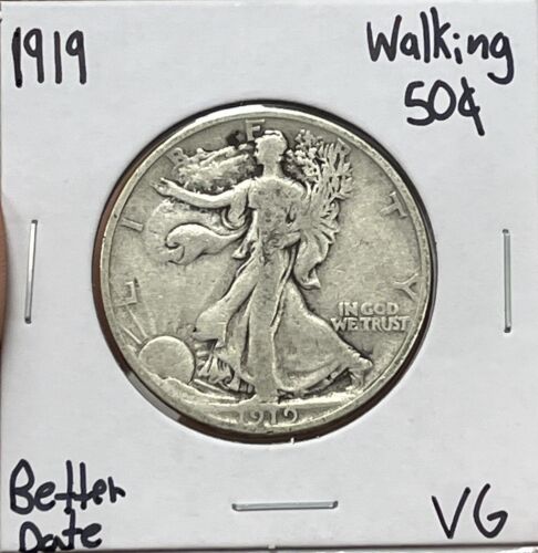 1919 Silver Walking Liberty Half Dollar Better Date Better Date VG ( RAW1468 ) - Foto 1 di 4