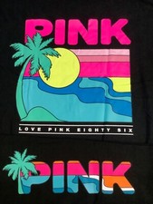 Victoria's Secret Pink Tropical Palm Logo Campus Tee Shirt  Leggings Set L XL