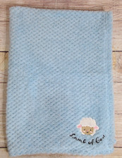 My Baby Plush Minky Lamb of God Baby Blanket Blue Christening Religious 30"