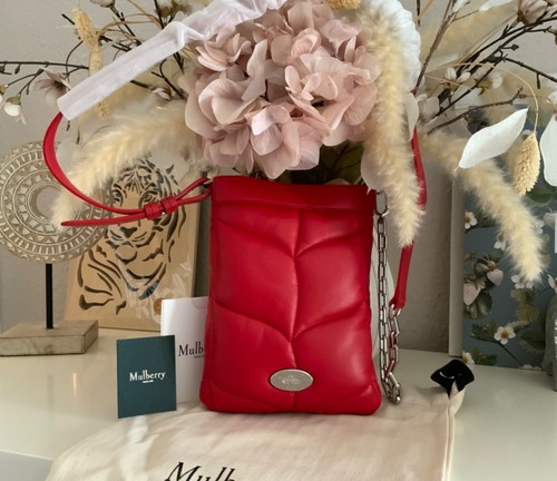 MULBERRY 🌸 Softie Pillow Phone RED Nappa Bag RRP £595 Padded LEATHER Crossbody - Picture 2 of 21