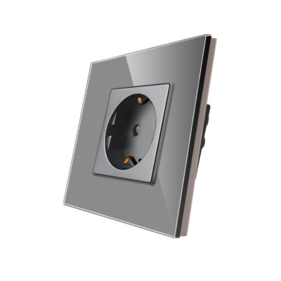 Steckdose / Wandsteckdose Schuko mit Glasrahmen (auch mit USB A-C) - Grau