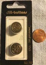 2 New Gold Plated Metal Shank Buttons 5/8" 15mm DILL Germany (1 Card) Lot # 3782