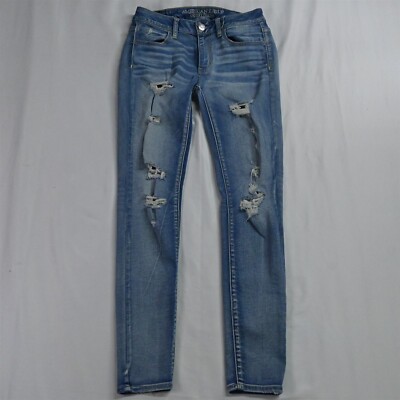 American Eagle 4 Jegging Light Super Super Destroyed Stretch Denim Jeans