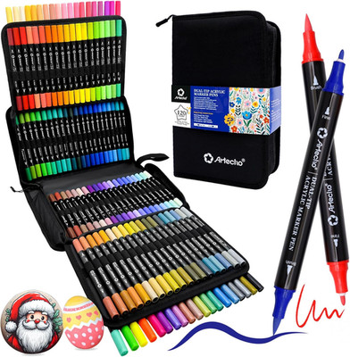 Acrylic Paint Markers 120 Colors with Bag, Acrylic Paint Pens with Brush Tip and
